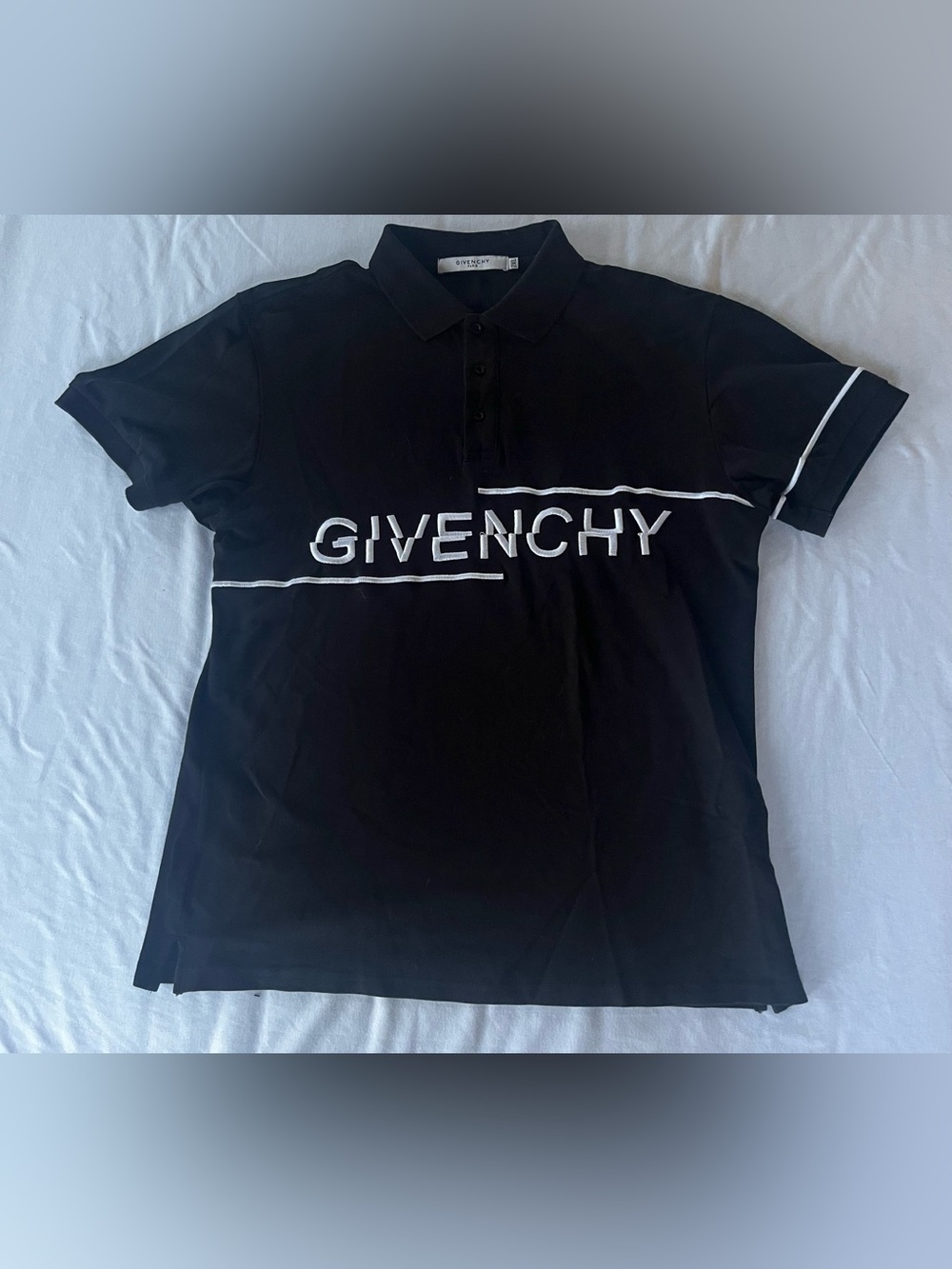 Givenchy Men’s Black Split Stitch Embroidered White Logo